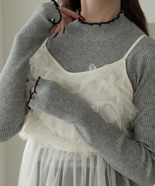 Ambre Neige(アンブルネージュ)の「bi-color turtle rib knit / 配色タートルリブニット(ニット/セーター・レディース・グレー/アイボリー/モスグリーン・FREE)」の3枚目の写真
