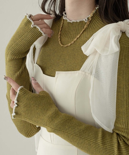 Ambre Neige(アンブルネージュ)の「bi-color turtle rib knit / 配色タートルリブニット(ニット/セーター・レディース・グレー/アイボリー/モスグリーン・FREE)」の1枚目の写真