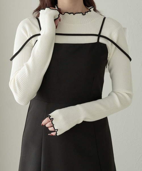 Ambre Neige(アンブルネージュ)の「bi-color turtle rib knit / 配色タートルリブニット(ニット/セーター・レディース・グレー/アイボリー/モスグリーン・FREE)」の7枚目の写真
