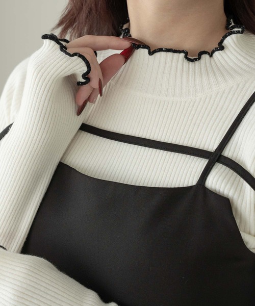 Ambre Neige(アンブルネージュ)の「bi-color turtle rib knit / 配色タートルリブニット(ニット/セーター・レディース・グレー/アイボリー/モスグリーン・FREE)」の10枚目の写真