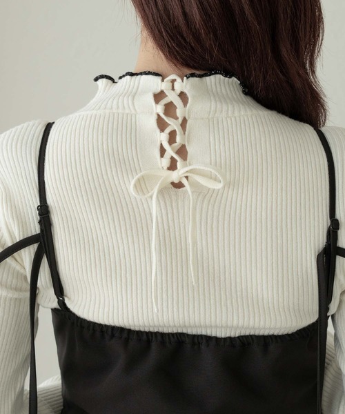 Ambre Neige(アンブルネージュ)の「bi-color turtle rib knit / 配色タートルリブニット(ニット/セーター・レディース・グレー/アイボリー/モスグリーン・FREE)」の11枚目の写真