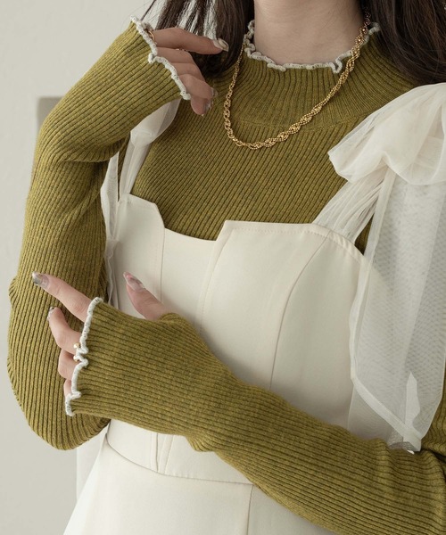 Ambre Neige(アンブルネージュ)の「bi-color turtle rib knit / 配色タートルリブニット(ニット/セーター・レディース・グレー/アイボリー/モスグリーン・FREE)」の13枚目の写真