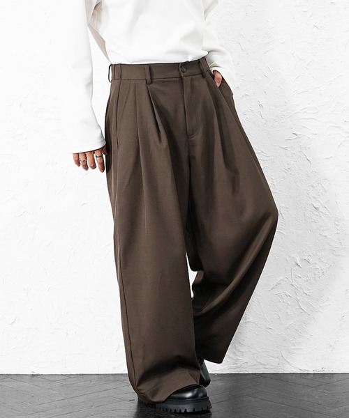 MinoriTY（マイノリティ）の「【MinoriTY】極とろみ素材クラシックダブルタックワイドスラックスバギーパンツ 春服 冬服 メンズ（スラックス・メンズ・ブラウン/ブラック/チャコール/ベージュ/ネイビー・S/M/L）」の21枚目の写真