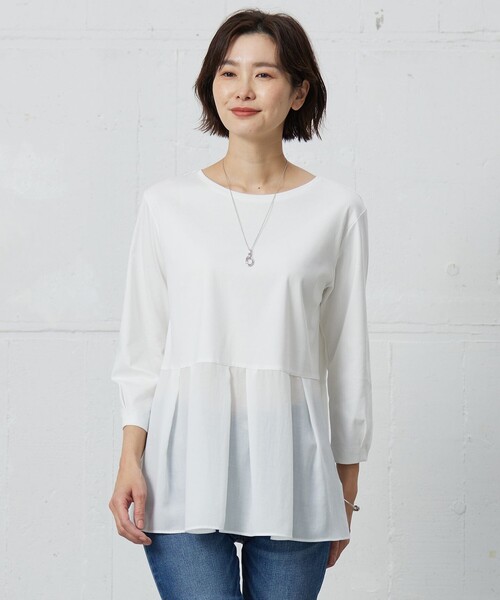 J.PRESS Ladies（J.プレス レディス）の「【WEB限定カラーあり】スムースジャージー フレアー カットソー（Tシャツ/カットソー・レディース・ネイビー系/ホワイト系・SMALL）」の2枚目の写真