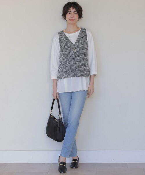 J.PRESS Ladies（J.プレス レディス）の「【WEB限定カラーあり】スムースジャージー フレアー カットソー（Tシャツ/カットソー・レディース・ネイビー系/ホワイト系・SMALL）」の7枚目の写真