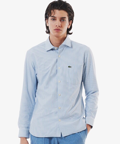 LACOSTE(ラコステ)の「消臭 速乾 UVカット コットン×リサイクルポリエステル ストライプ 長袖レギュラーカラーシャツ(シャツ/ブラウス・メンズ・ネイビー/サックスブルー/グレイッシュブルー・39/41/40/42)」の3枚目の写真