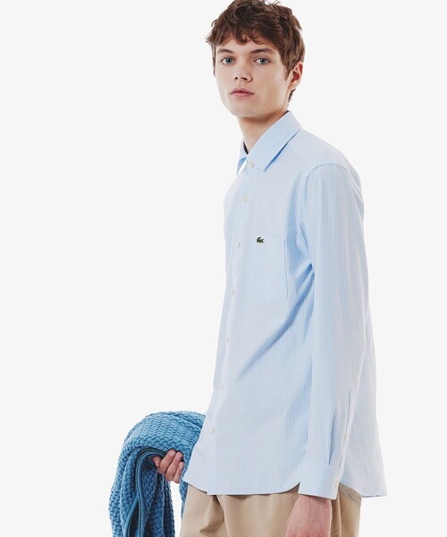 LACOSTE(ラコステ)の「消臭 速乾 UVカット コットン×リサイクルポリエステル ストライプ 長袖レギュラーカラーシャツ(シャツ/ブラウス・メンズ・ネイビー/サックスブルー/グレイッシュブルー・39/41/40/42)」の16枚目の写真