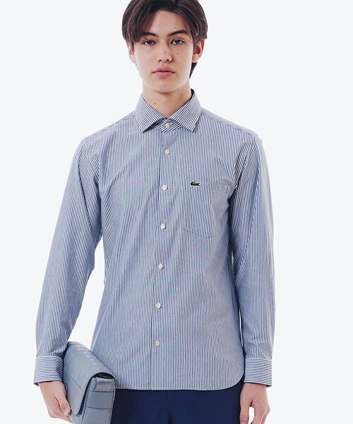 LACOSTE(ラコステ)の「消臭 速乾 UVカット コットン×リサイクルポリエステル ストライプ 長袖レギュラーカラーシャツ(シャツ/ブラウス・メンズ・ネイビー/サックスブルー/グレイッシュブルー・39/41/40/42)」の9枚目の写真