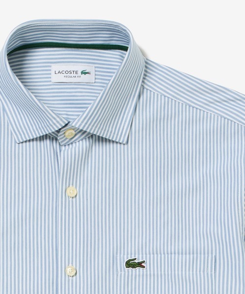 LACOSTE(ラコステ)の「消臭 速乾 UVカット コットン×リサイクルポリエステル ストライプ 長袖レギュラーカラーシャツ(シャツ/ブラウス・メンズ・ネイビー/サックスブルー/グレイッシュブルー・39/41/40/42)」の5枚目の写真