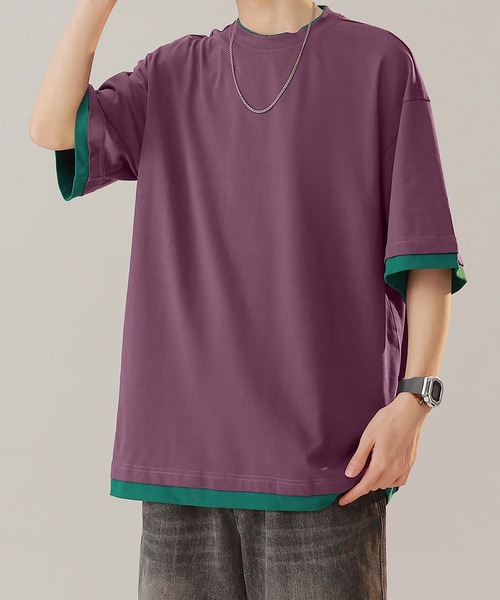 aimoha(アイモハ)の「【aimoha neo】Monochrome Trim T-Shirt (SS)(Tシャツ/カットソー・メンズ・パープル/ダークグレー/ホワイト・LARGE/XXX-LARGE/XX-LARGE/X-LARGE)」の2枚目の写真