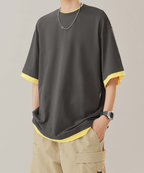aimoha(アイモハ)の「【aimoha neo】Monochrome Trim T-Shirt (SS)(Tシャツ/カットソー・メンズ・パープル/ダークグレー/ホワイト・LARGE/XXX-LARGE/XX-LARGE/X-LARGE)」の3枚目の写真
