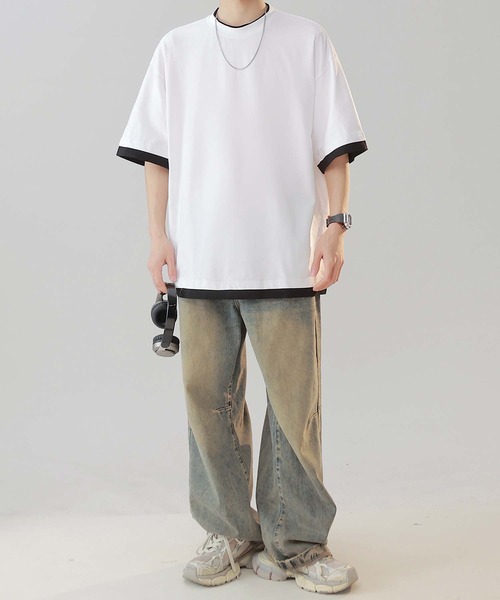 aimoha(アイモハ)の「【aimoha neo】Monochrome Trim T-Shirt (SS)(Tシャツ/カットソー・メンズ・パープル/ダークグレー/ホワイト・LARGE/XXX-LARGE/XX-LARGE/X-LARGE)」の4枚目の写真