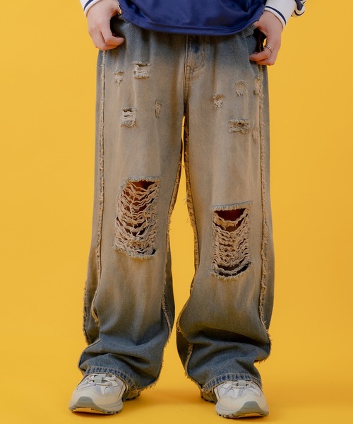 improves(インプローブス)の「グラデーション フリンジ ダメージデニムパンツ(デニムパンツ・メンズ・インディゴブルー/ブラック・LARGE/MEDIUM)」の4枚目の写真
