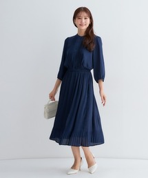 小さいサイズ　８分袖ピンタックプリーツワンピース　低身長さん・小柄女性