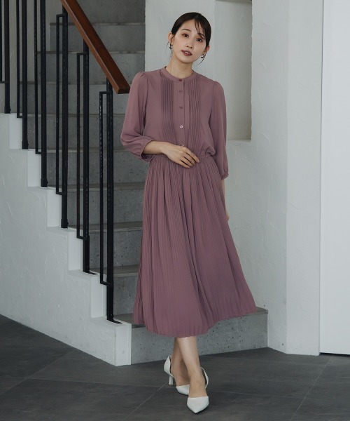 Petitjo（プッチージョ）の「小さいサイズ　８分袖ピンタックプリーツワンピース　低身長さん・小柄女性（ワンピース・レディース・パープル/ネイビー・PM/PS/PSS/PL）」の21枚目の写真