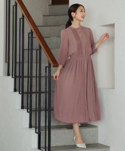 Petitjo（プッチージョ）の「小さいサイズ　８分袖ピンタックプリーツワンピース　低身長さん・小柄女性（ワンピース・レディース・パープル/ネイビー・PM/PS/PSS/PL）」の19枚目の写真