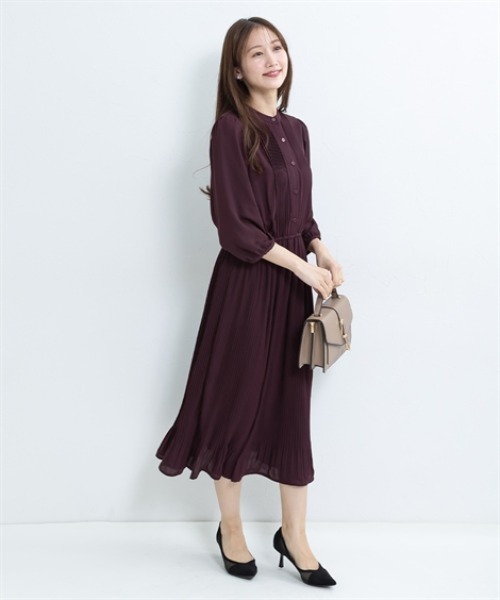 Petitjo（プッチージョ）の「小さいサイズ　８分袖ピンタックプリーツワンピース　低身長さん・小柄女性（ワンピース・レディース・パープル/ネイビー・PM/PS/PSS/PL）」の7枚目の写真