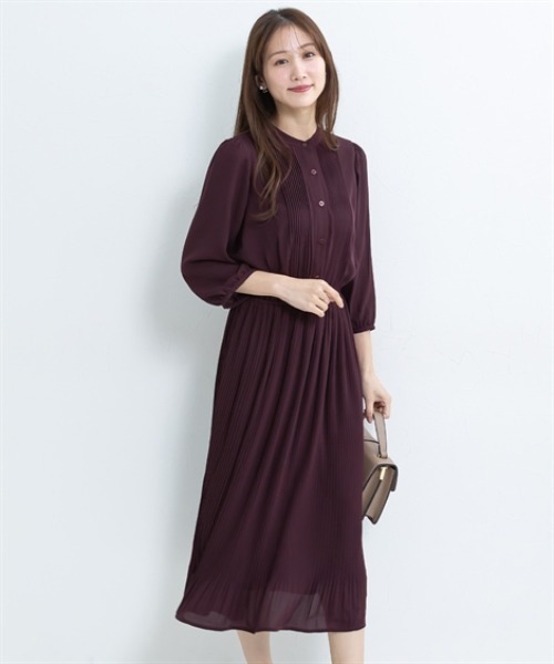 Petitjo（プッチージョ）の「小さいサイズ　８分袖ピンタックプリーツワンピース　低身長さん・小柄女性（ワンピース・レディース・パープル/ネイビー・PM/PS/PSS/PL）」の8枚目の写真