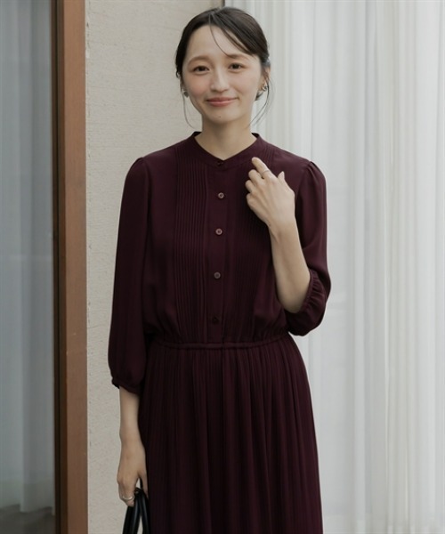 Petitjo(プッチージョ)の「小さいサイズ 8分袖ピンタックプリーツワンピース 低身長さん・小柄女性(ワンピース・レディース・パープル/ネイビー/バーガンディー・PM/PS/PSS/PL)」の21枚目の写真