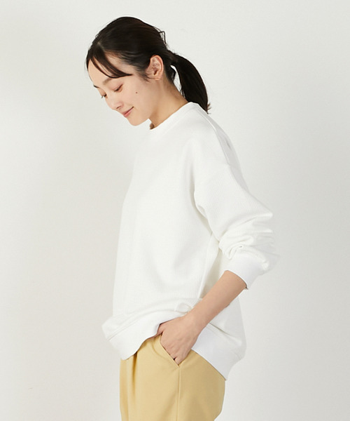 MELROSE claire(メルローズ クレール)の「【ワッフルビックシルエットプルオーバー】(Tシャツ/カットソー・レディース・ネイビー/オフホワイト/イエロー・FREE)」の4枚目の写真