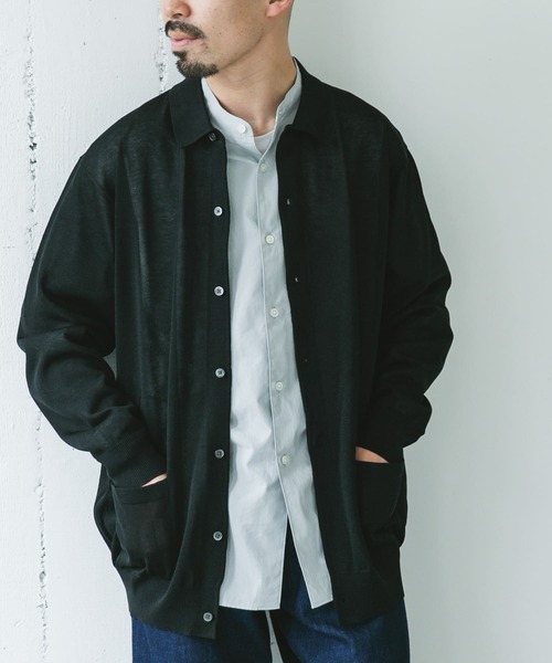 URBAN RESEARCH DOORS(アーバンリサーチドアーズ)の「リネンライク ロングスリーブシャツカーディガン(カーディガン/ボレロ・メンズ・グレー/ブラック・LARGE/MEDIUM)」の2枚目の写真
