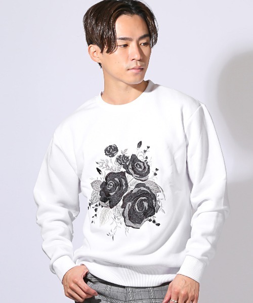 LUXSTYLE(ラグスタイル)の「裏起毛薔薇刺繍トレーナー(スウェット・メンズ・ブラック/ホワイト・M/L)」の21枚目の写真