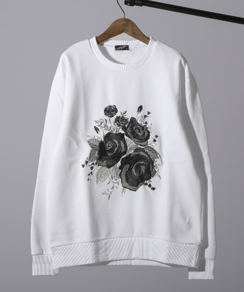 LUXSTYLE(ラグスタイル)の「裏起毛薔薇刺繍トレーナー(スウェット・メンズ・ブラック/ホワイト・M/L)」の17枚目の写真