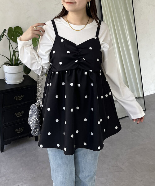 prose verse（プロズヴェール）の「フロントシャーリングドットビスチェ（キャミソール・レディース・アイボリー/ブラック・LARGE/MEDIUM）」の2枚目の写真