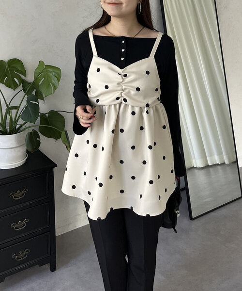 prose verse（プロズヴェール）の「フロントシャーリングドットビスチェ（キャミソール・レディース・アイボリー/ブラック・LARGE/MEDIUM）」の4枚目の写真