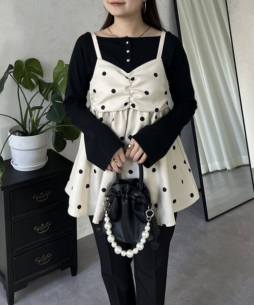 prose verse（プロズヴェール）の「フロントシャーリングドットビスチェ（キャミソール・レディース・アイボリー/ブラック・LARGE/MEDIUM）」の5枚目の写真