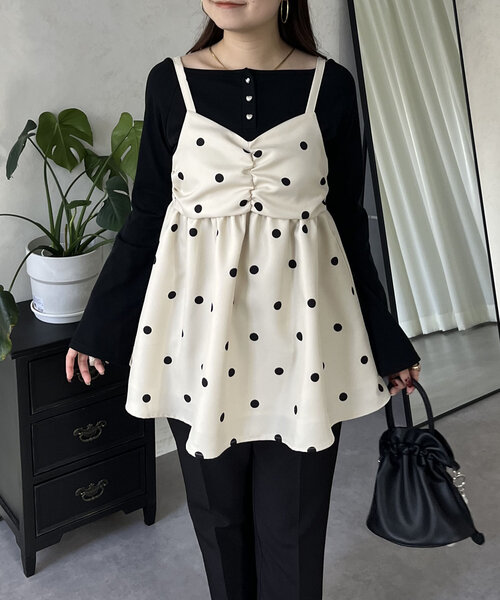 prose verse（プロズヴェール）の「フロントシャーリングドットビスチェ（キャミソール・レディース・アイボリー/ブラック・LARGE/MEDIUM）」の6枚目の写真