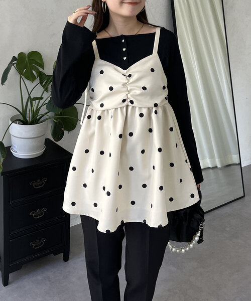 prose verse（プロズヴェール）の「フロントシャーリングドットビスチェ（キャミソール・レディース・アイボリー/ブラック・LARGE/MEDIUM）」の7枚目の写真