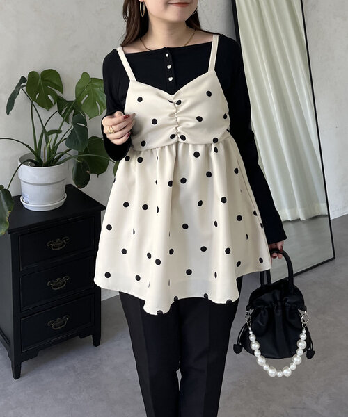 prose verse（プロズヴェール）の「フロントシャーリングドットビスチェ（キャミソール・レディース・アイボリー/ブラック・LARGE/MEDIUM）」の8枚目の写真