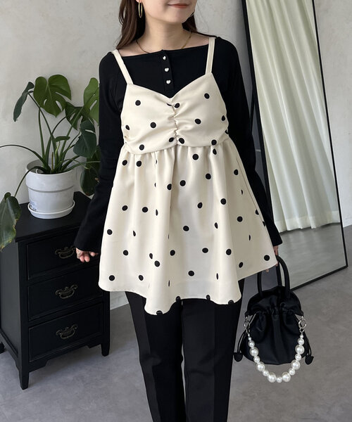 prose verse（プロズヴェール）の「フロントシャーリングドットビスチェ（キャミソール・レディース・アイボリー/ブラック・LARGE/MEDIUM）」の9枚目の写真