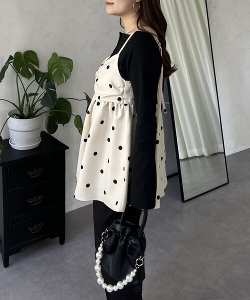 prose verse（プロズヴェール）の「フロントシャーリングドットビスチェ（キャミソール・レディース・アイボリー/ブラック・LARGE/MEDIUM）」の10枚目の写真