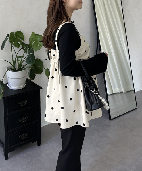 prose verse（プロズヴェール）の「フロントシャーリングドットビスチェ（キャミソール・レディース・アイボリー/ブラック・LARGE/MEDIUM）」の12枚目の写真