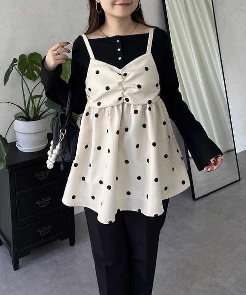 prose verse（プロズヴェール）の「フロントシャーリングドットビスチェ（キャミソール・レディース・アイボリー/ブラック・LARGE/MEDIUM）」の13枚目の写真