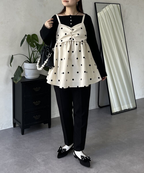 prose verse（プロズヴェール）の「フロントシャーリングドットビスチェ（キャミソール・レディース・アイボリー/ブラック・LARGE/MEDIUM）」の14枚目の写真