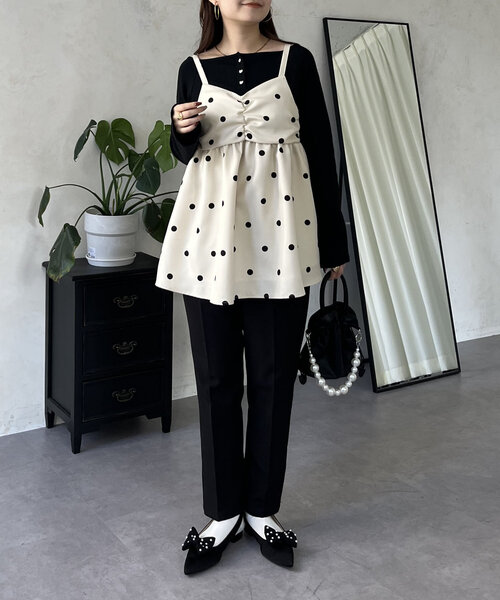 prose verse（プロズヴェール）の「フロントシャーリングドットビスチェ（キャミソール・レディース・アイボリー/ブラック・LARGE/MEDIUM）」の15枚目の写真