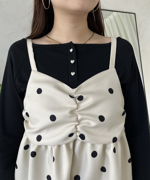 prose verse（プロズヴェール）の「フロントシャーリングドットビスチェ（キャミソール・レディース・アイボリー/ブラック・LARGE/MEDIUM）」の19枚目の写真