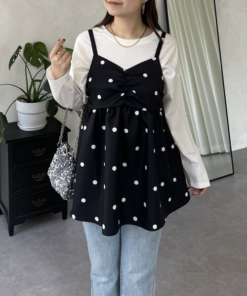 prose verse（プロズヴェール）の「フロントシャーリングドットビスチェ（キャミソール・レディース・アイボリー/ブラック・LARGE/MEDIUM）」の22枚目の写真