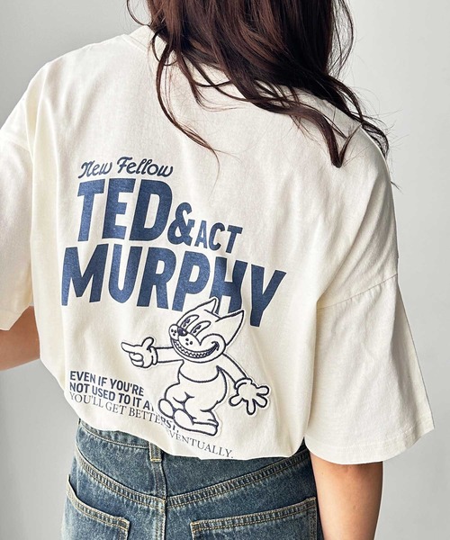 FIRST MOOD(ファーストムード)の「《FIRSTMOODコラボ》ヴィンテージ風猫プリントロゴTシャツ(Tシャツ/カットソー・レディース・チャコール/ブルー/アイボリー・MEDIUM)」の7枚目の写真