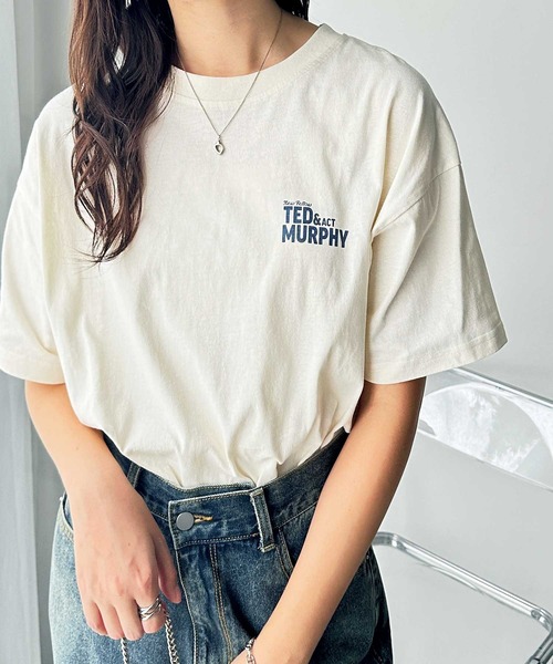 FIRST MOOD(ファーストムード)の「《FIRSTMOODコラボ》ヴィンテージ風猫プリントロゴTシャツ(Tシャツ/カットソー・レディース・チャコール/ブルー/アイボリー・MEDIUM)」の6枚目の写真