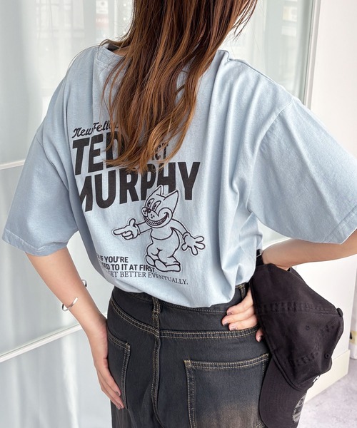 FIRST MOOD(ファーストムード)の「《FIRSTMOODコラボ》ヴィンテージ風猫プリントロゴTシャツ(Tシャツ/カットソー・レディース・チャコール/ブルー/アイボリー・MEDIUM)」の21枚目の写真