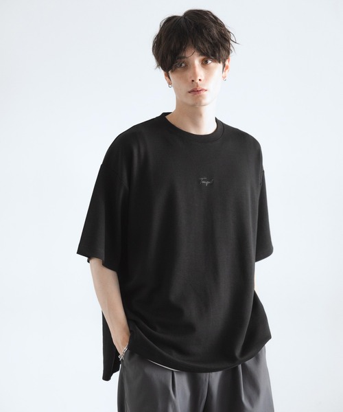 RAGEBLUE（レイジブルー）の「サイドジップスリット/オーバーサイズプチ刺繍ポンチTシャツ（Tシャツ/カットソー・メンズ・ベージュ/ネイビー/ホワイト/ライトブルー/ブラック/ダークグリーン・SMALL/MEDIUM/LARGE）」の2枚目の写真