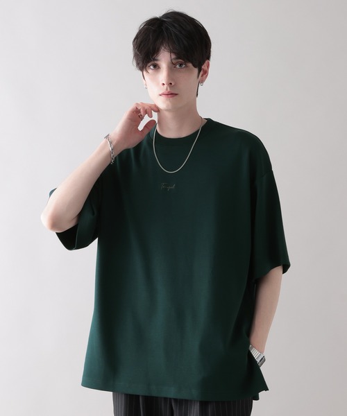 RAGEBLUE（レイジブルー）の「サイドジップスリット/オーバーサイズプチ刺繍ポンチTシャツ（Tシャツ/カットソー・メンズ・ベージュ/ネイビー/ホワイト/ライトブルー/ブラック/ダークグリーン・SMALL/MEDIUM/LARGE）」の4枚目の写真