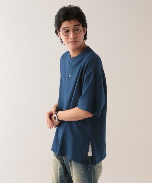 RAGEBLUE（レイジブルー）の「サイドジップスリット/オーバーサイズプチ刺繍ポンチTシャツ（Tシャツ/カットソー・メンズ・ベージュ/ネイビー/ホワイト/ライトブルー/ブラック/ダークグリーン・SMALL/MEDIUM/LARGE）」の13枚目の写真