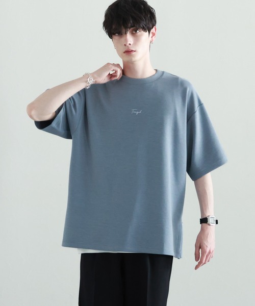 セール】サイドジップスリット/オーバーサイズプチ刺繍ポンチTシャツ