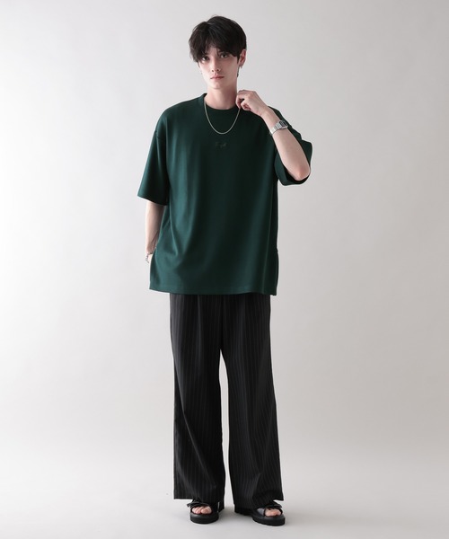 RAGEBLUE（レイジブルー）の「サイドジップスリット/オーバーサイズプチ刺繍ポンチTシャツ（Tシャツ/カットソー・メンズ・ベージュ/ネイビー/ホワイト/ライトブルー/ブラック/ダークグリーン・SMALL/MEDIUM/LARGE）」の9枚目の写真