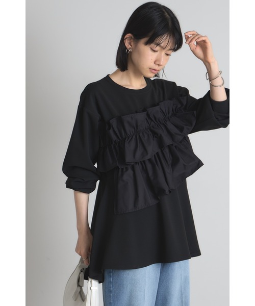&. NOSTALGIA(アンドドットノスタルジア)の「フリルドッキングカットプルオーバー(Tシャツ/カットソー・レディース・アイボリー/ブラック・M)」の2枚目の写真